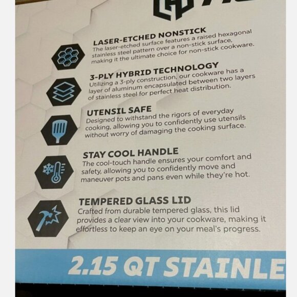 HEXTEC 2.15 Qt 3 Ply Hybrid Sauce Sauce Pan w/ Tempered Glass Lid - NIB - Picture 4 of 6